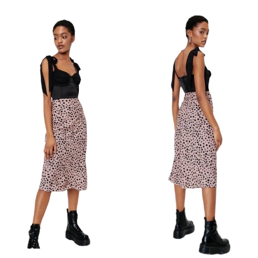 Nasty Gal Pink Polka Dot Midi Skirt